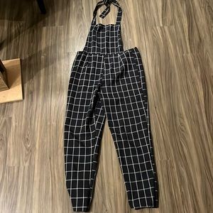 Navy plaid overalls M Charlotte Russe